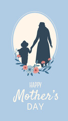 Mothers day greeting card with mom and baby child