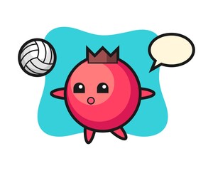 Character cartoon of cranberry is playing volleyball