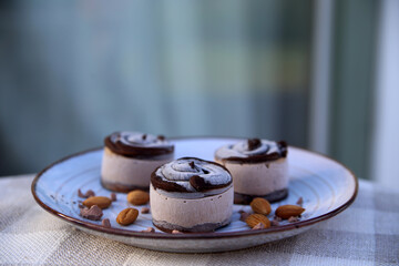 Homemade cakes on a ceramic plate. Rustic style. Food styling. Healthy food. 