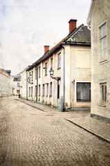Picturesque street in medieval town, vintage style