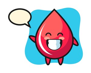 Blood drop cartoon character doing wave hand gesture