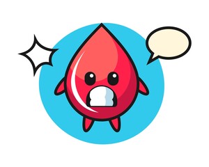 Blood drop character cartoon with shocked gesture