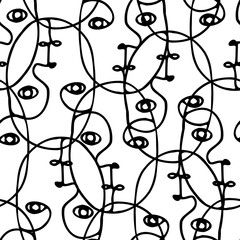 Seamless vector black and white pattern illustration design of abstract faces