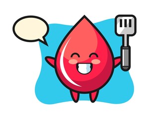 Blood drop character illustration as a chef is cooking