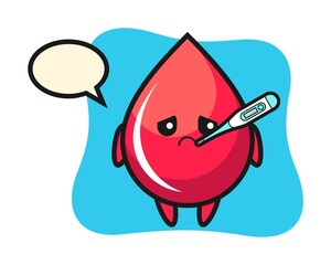 Blood drop mascot character with fever condition
