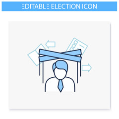 Political puppet line icon. Controlled president, candidate, politician. Hidden power. Manipulation and conspiracy. Vote concept. Elections. Isolated vector illustration. Editable stroke 