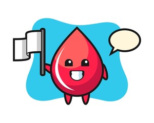 Cartoon character of blood drop holding a flag