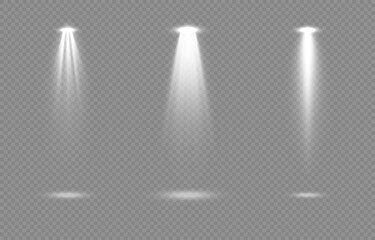 Vector set of light. Light source, studio lighting, walls, png. Light beams, light effect.