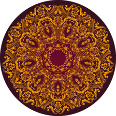 classical Mandala, rosette, eight-pointed star, set of Ornamental vector rosettes, snowflakes gold on burgundy background