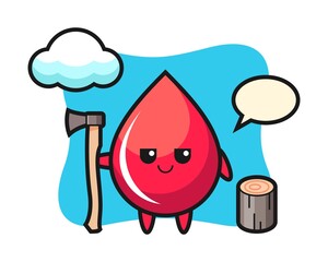 Character cartoon of blood drop as a woodcutter