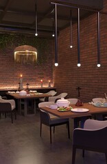 restaurant, interior visualization, 3D illustration