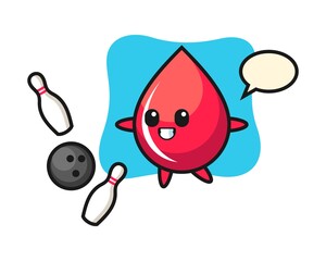 Character cartoon of blood drop is playing bowling