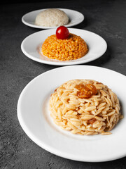 Assorted Turkish garnish: bulgur, rice, noodles