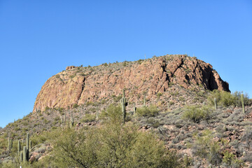 Fototapeta na wymiar Flat top hill near Tortilla Flat in the Tonto National Forest, Arizona.