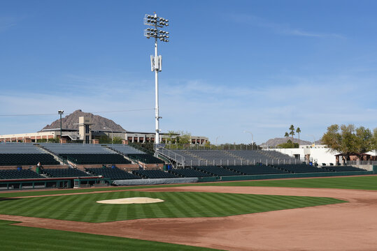 SCOTTSDALE, ARIZONA - 9 Dec 2016: Scottsdale Stadium Looking At The Filed From The Right Filed Bleachers. The Stadium Is The Spring Training Home Of The San Francisco Giants Of MLB.