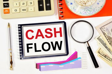 Cash flow. A text label in the ROI research notebook. Business goals perspective strategy. Overview...