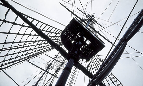 Rigging an old sailboat - Detail Of The Doen VOC Ship At The Scheepvaartmuseum Amsterdam The Netherlands, Holland