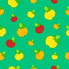 Seamless vector pattern with background. Set of colorful apples.