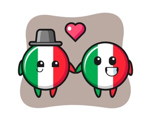 Fototapeta premium Italy flag badge cartoon character couple with fall in love gesture