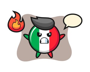 Italy flag badge character cartoon with angry gesture