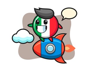 Italy flag badge mascot character riding a rocket