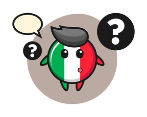 Cartoon illustration of italy flag badge with the question mark