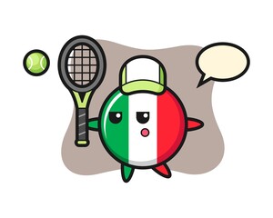Cartoon illustration of italy flag badge as a tennis player