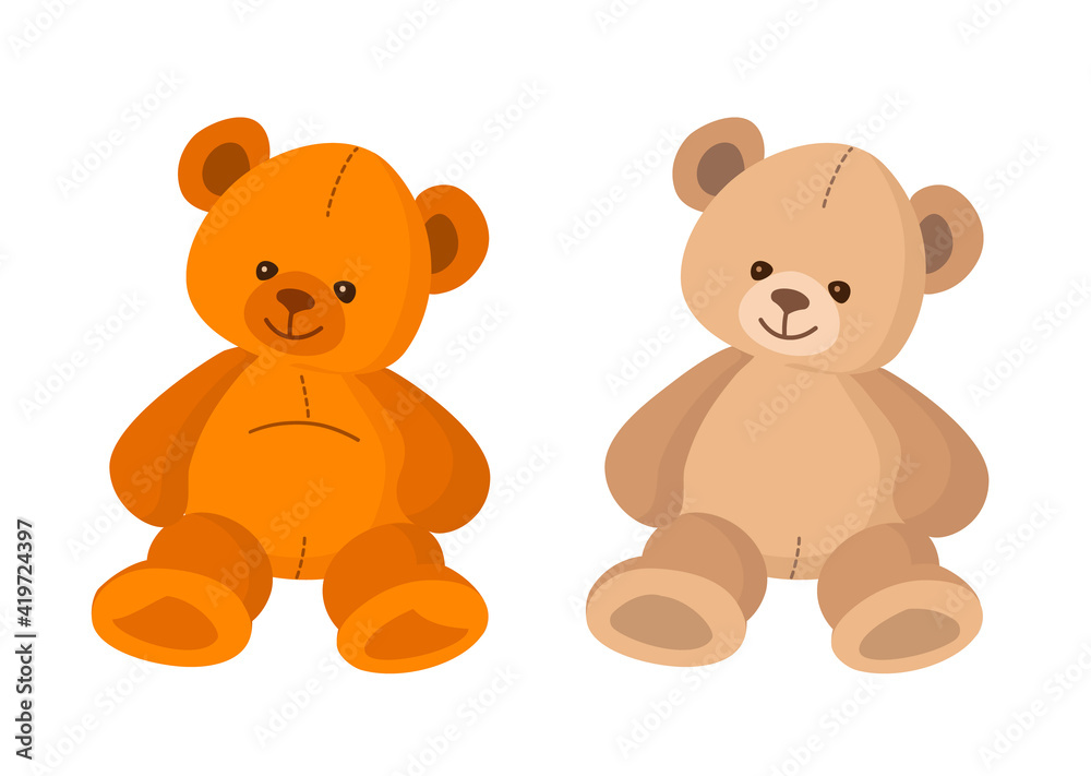 Wall mural teddy bears. cute stuffed toy. red and beige bears isolated on white. vector
