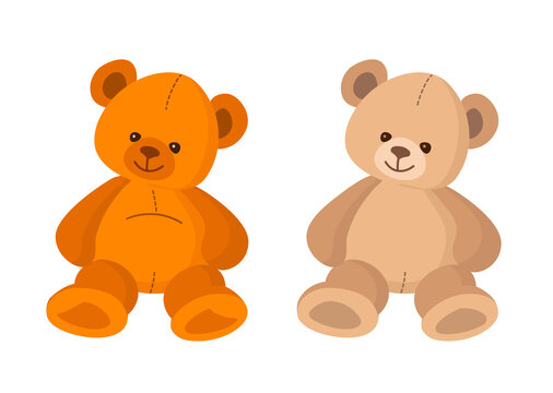 Naklejka Teddy Bears. Cute stuffed Toy. Red and beige bears isolated on white. Vector