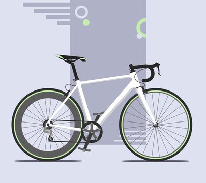 Sport bicycles in flat style. Poster with racing bike on light blue background vector illustration.