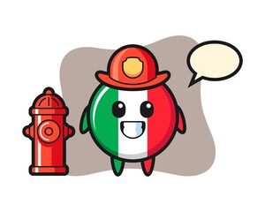 Mascot character of italy flag badge as a firefighter