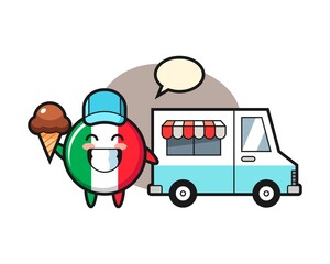 Mascot cartoon of italy flag badge with ice cream truck