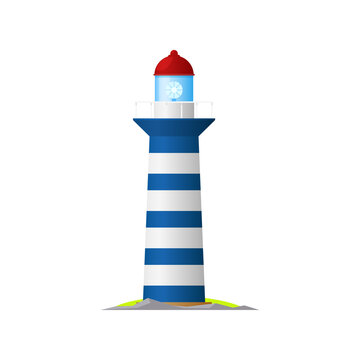 Lighthouse beacon tower, sea light or nautical searchlight, vector coast night sign. Coastal port guide or harbor marine radar and sailing direction navigation lighthouse, flat isolated icon
