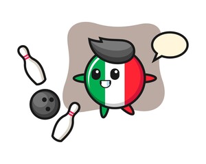 Character cartoon of italy flag badge is playing bowling