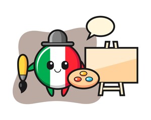 Fototapeta premium Illustration of italy flag badge mascot as a painter