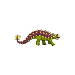 Prehistoric dinosaur Ankylosaurus with tail club isolated icon. Vector prehistoric dino, animal of jurassic period ankylosaurus dinosaur in green and brown. Ankylosaurus, head with horns, profile view