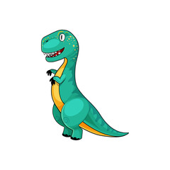 T-rex green dinosaur Parasaurolophus isolated cartoon extinct animal. Vector Tyrannosauridae or tyrannosaurids, tyrant lizards. Tyrannosaurus theropod dino prehistoric coelurosaurian theropod dinosaur