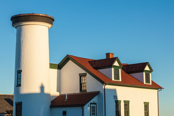 USA, Massachusetts, Nantucket Island. Nantucket Town, US Coast Guard Station Brant Point, old Nantucket lighthouse.
