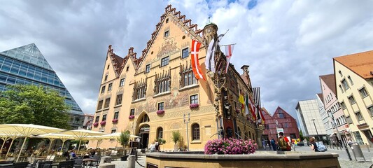 The historic Ulm townhall and pyramid in Germany