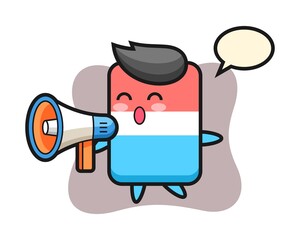 Eraser character cartoon holding a megaphone