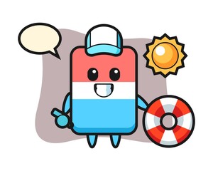 Cartoon mascot of eraser as a beach guard
