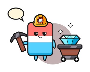 Character illustration of eraser as a miner