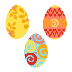 Easter eggs. Three painted Easter eggs. Flat vector illustration. 