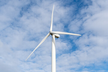 Renewable energy wind turbine in a field