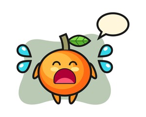 Mandarin orange cartoon illustration with crying gesture