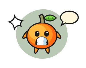 Mandarin orange character cartoon with shocked gesture