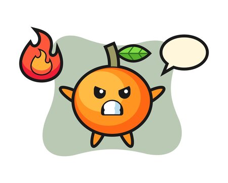 Mandarin orange character cartoon with angry gesture