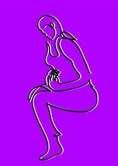 One line drawing of woman with menstruation and pain period cramps.
One continuous line drawing of woman having painful.
