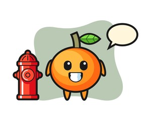 Mascot character of mandarin orange as a firefighter