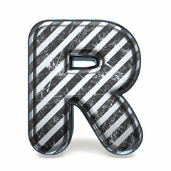 Striped steel black scratched font Letter R 3D